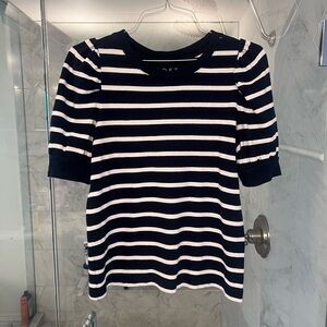 LOFT Navy & White Striped Puff-Sleeve knit Tee